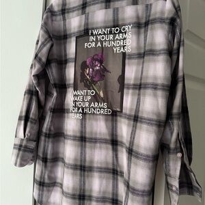 Plaid Button Down Shirt with Graphic Print